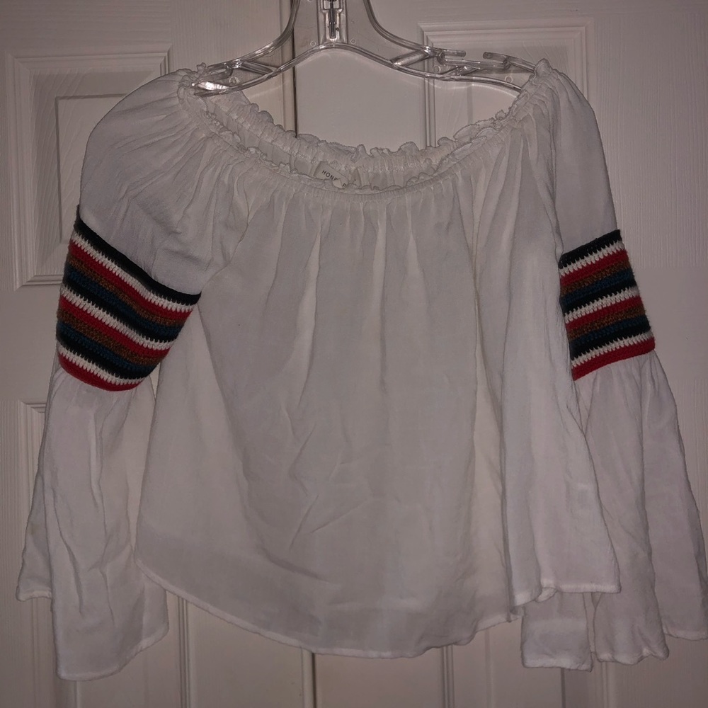 White & stripped boho off the shoulder top